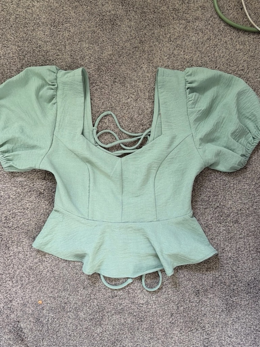 Altar'd State Sage Green Puff-Sleeve Peplum Top